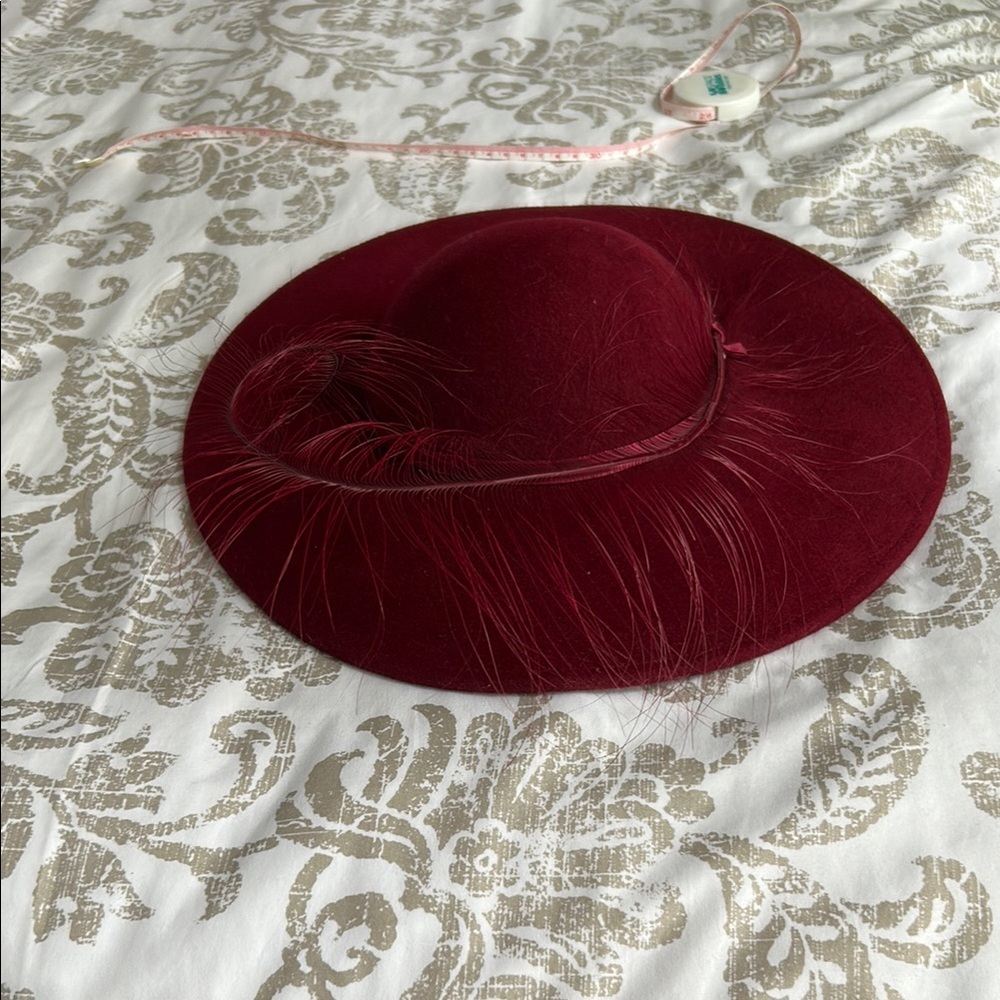 Red Wide-Brimmed Velvet Hat